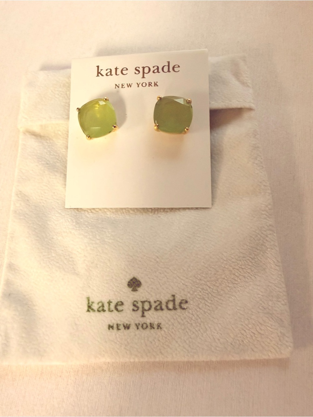 Kate Spade NY small square green Cushion Cut Stud Earrings  in gold tone brass